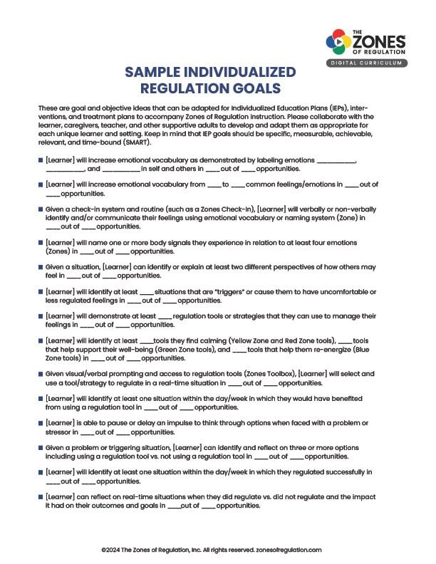 Sample Individualized Regulation Goals