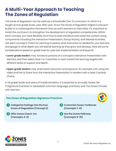 A Multi-Year Approach to Teaching The Zones of Regulation